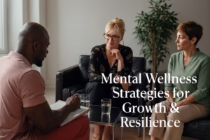 Three individuals engage in a calm, professional discussion in a supportive setting, with one person taking notes on a clipboard while two others sit across on a couch. A table with glasses of water and a potted plant adds to the relaxed atmosphere, symbolizing Industry Mental Wellness Strategies for Growth and Resilience through collaborative dialogue, emotional support frameworks, and founder-led workplace wellness initiatives that empower teams to reduce burnout, foster psychological safety, and scale sustainable performance across industries.