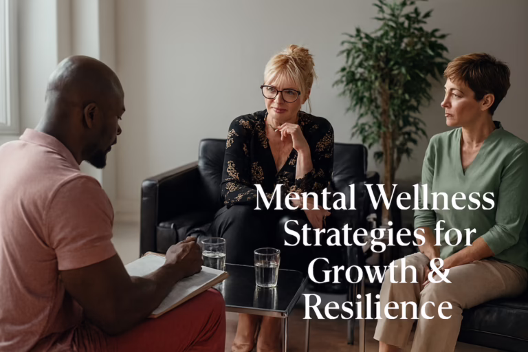 Three individuals engage in a calm, professional discussion in a supportive setting, with one person taking notes on a clipboard while two others sit across on a couch. A table with glasses of water and a potted plant adds to the relaxed atmosphere, symbolizing Industry Mental Wellness Strategies for Growth and Resilience through collaborative dialogue, emotional support frameworks, and founder-led workplace wellness initiatives that empower teams to reduce burnout, foster psychological safety, and scale sustainable performance across industries.