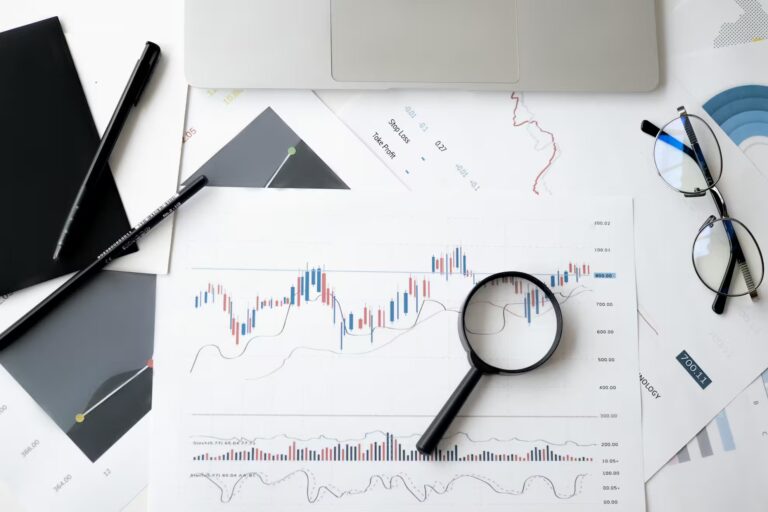A person analyzes candlestick charts and trading data on a laptop while speaking on a smartphone, surrounded by financial documents, a magnifying glass, and technical indicators, symbolizing Mastery of the 2026 Shift in Stock Market Growth through hands-on market analysis, strategic trading insights, and adaptive decision-making in a rapidly evolving financial landscape.